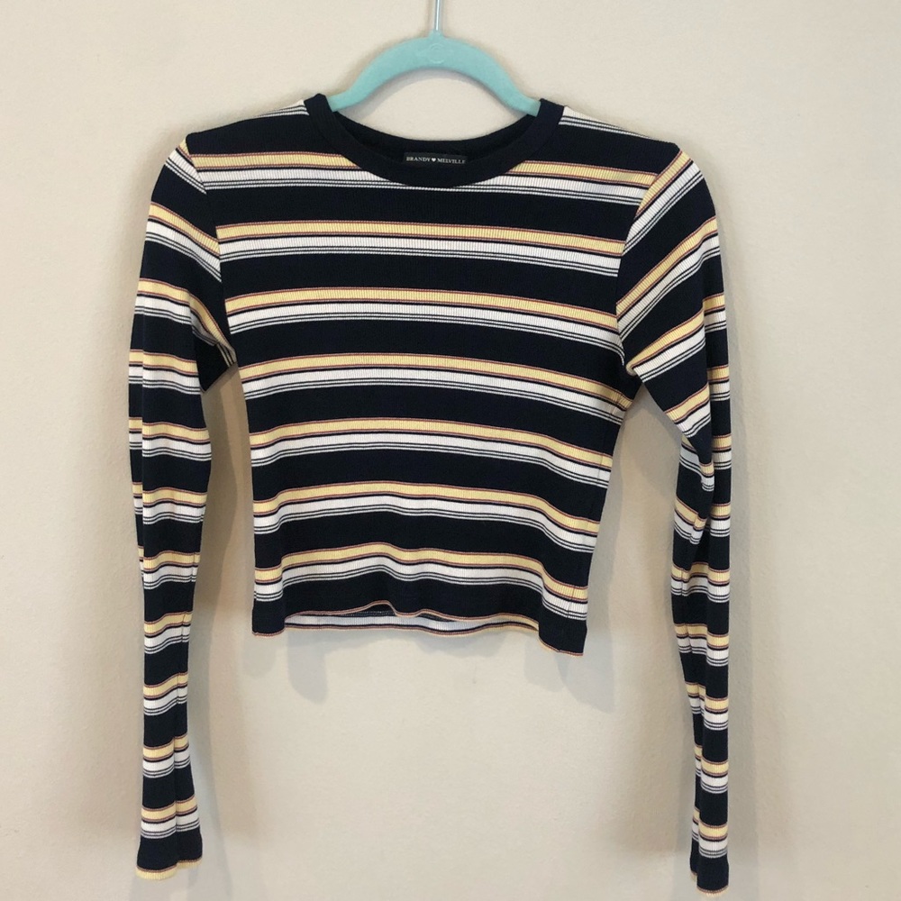 Brandy Melville Yellow, White & Blue striped top💛